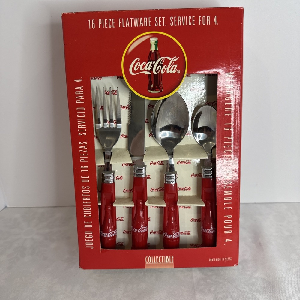 Coca-Cola 16 Piece Flatware Set‎ Coke Bottle Contour Pattern by Gibson 1997 NEW